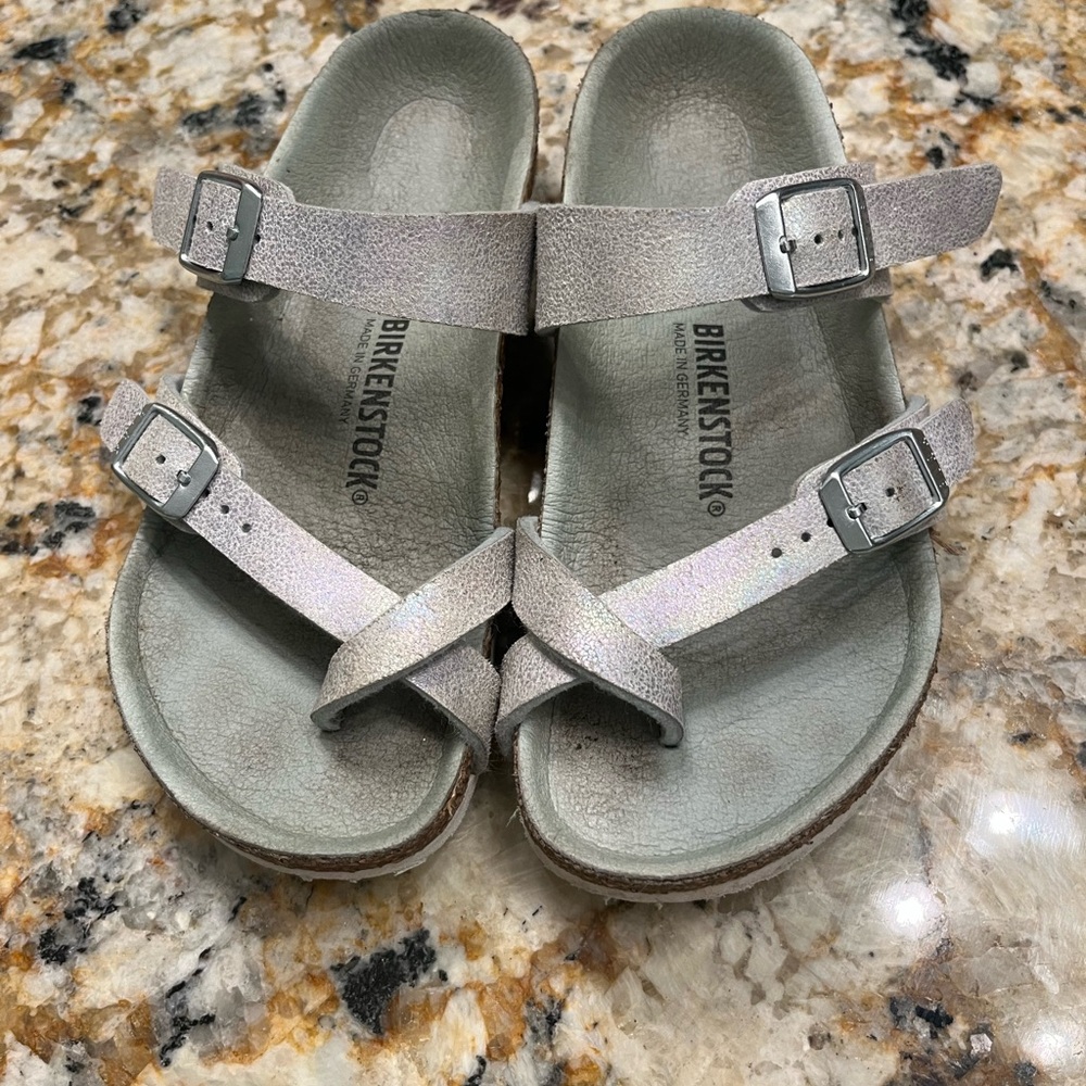 Birkenstock Kids mint green Metallic sandals
